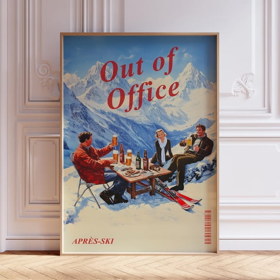 Vintage Apres Ski Retro Mountain Wall Art, Stretched Canvas 12x16in