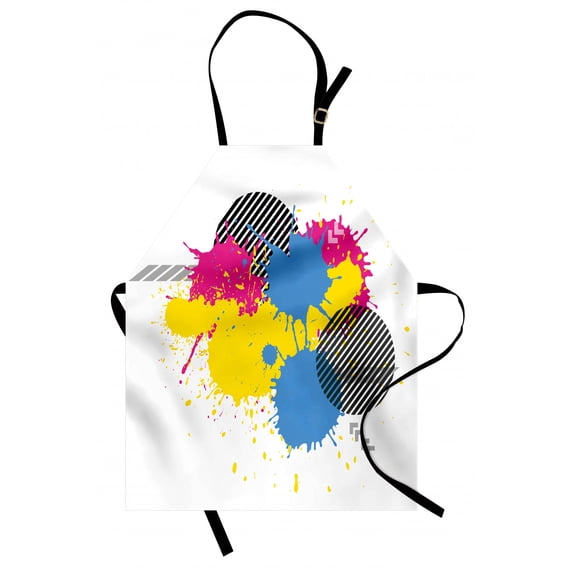 Vintage Apron Vector Colorful Splatter Grunge Ink Splatter Illustration Abstarct Circles Art, Unisex Kitchen Bib Apron with Adjustable Neck for Cooking Baking Gardening, Yellow Pink, by Ambesonne