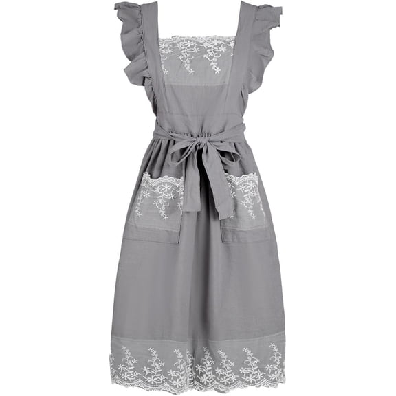 Vintage Aprons for Women with Pockets Cute Lace Ruffle Adjustable Apron for Cooking Kitchen Baking Gardening