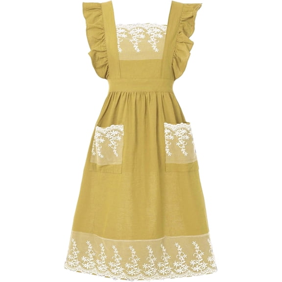 Vintage Aprons for Women with Pockets Cute Lace Ruffle Adjustable Apron for Cooking Kitchen Baking Gardening