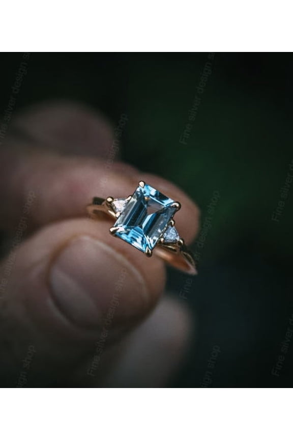 Vintage Aquamarine Ring- Sterling Silver Ring- March Birthstone- Aquamarine Engagement Ring- Promise Ring-Anniversary Gift For Her