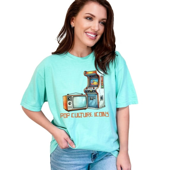 Vintage Arcade TV T-Shirt, Retro Pop Culture Icons Tee, Classic Gaming Shirt, Old School Video Game Apparel, Unique Graphic Gift, Chalky Mint Comfort Colors T-Shirt, 2XL