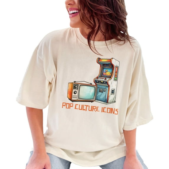 Vintage Arcade TV T-Shirt, Retro Pop Culture Icons Tee, Classic Gaming Shirt, Old School Video Game Apparel, Unique Graphic Gift, Ivory Comfort Colors T-Shirt, Medium