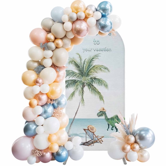 Vintage Arch Backdrop Cover 4 FT Welcome Vacation Seaside Palm Tree Dinosaur Watercolor Stretchy Elastic Arch Stand Covers Spandex Arched Background Birthday Wedding Party Decoration (No Stand)