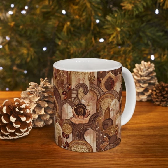 Vintage Arch Pattern Mug Brown Mon Tile Ceramic Mug.