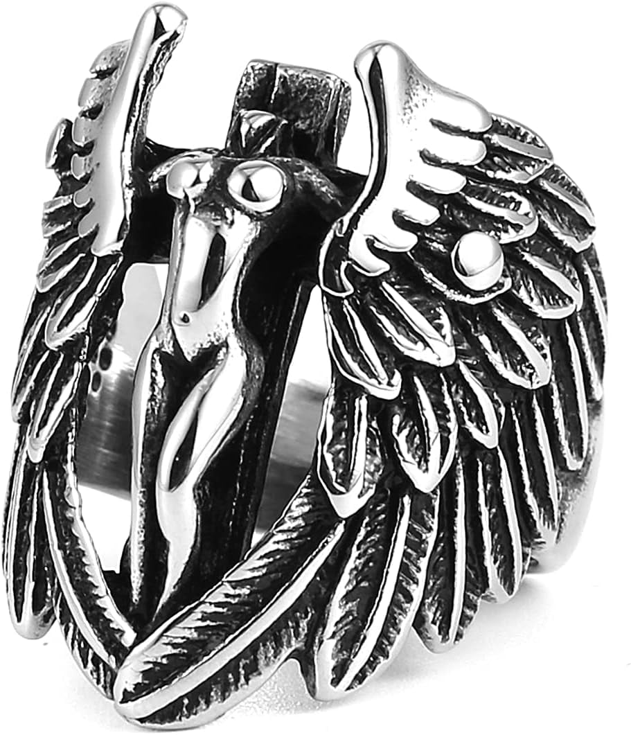 Vintage Archangel Goddess Feather Angel Wing Stainless Steel Ring ...