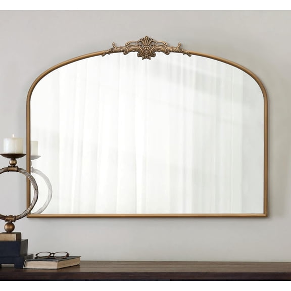 Vintage Arched Gold Mirror: 40"x29" Large Matt Gold Antique Wall Mounted Mirror - Baroque Traditional Ornate for Entryway/Fireplace/Bathroom/Hallway - Home Decor for Fashion Women