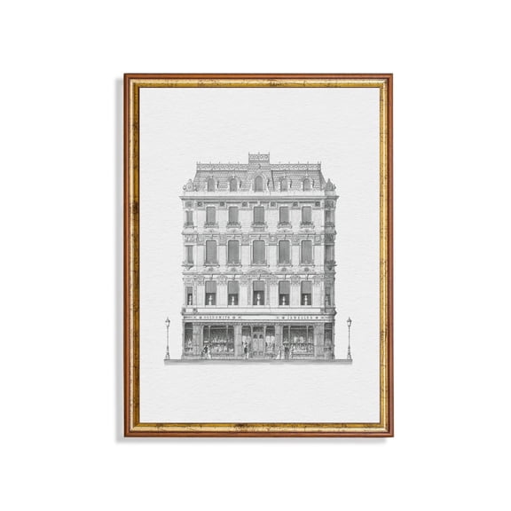 Vintage Architecture Sketch Antique Building Ink Drawing Unframed Paper Print