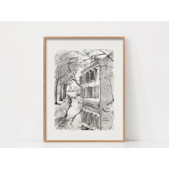 Vintage Architecture Sketch Art Poster Building Drawing Scenery Wall Poster, Unframed Poster Size 24x36