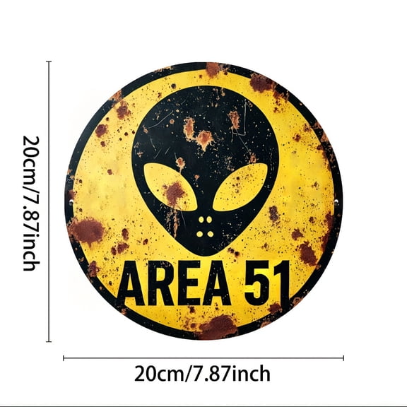 Vintage Area 51 Alien Metal Sign - Retro UFO Tin Wall Art for Home, Bar & Cafe Decor Circular Wall Decor for Office & Man Cave