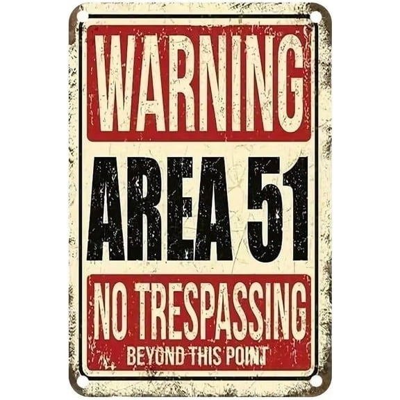 Vintage Area 51 Warning Sign Metal Wall Art, Sci-Fi Alien Decor for Home Bar or Man Cave, 8 x 12 Inch