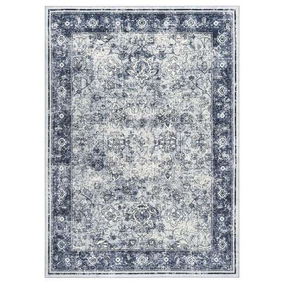 Vintage Area Rug 4x6 Soft Washable Oriental Traditional Distressed Rugs Non Slip Low Pile Indoor Floor Carpet for Home Office Blue