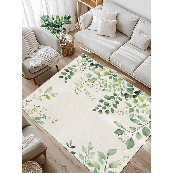Vintage Area Rug for Bedroom 2.7x5 Ft Watercolor Eucalyptus Leaf Country Linen Background Super Soft fuzzy Throw Rug Non-Slip Fluffy Plush Indoor Floor Carpet for Living Room Nursery Home Decor