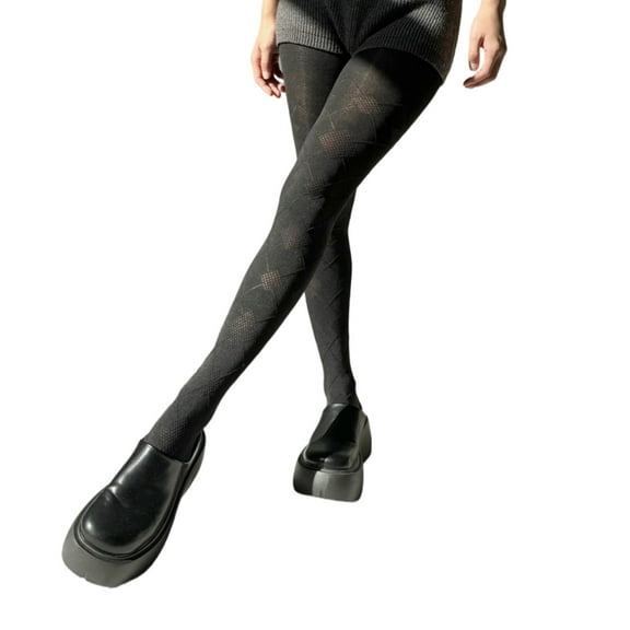 Vintage Argyle Pattern Cotton Tights Pantyhose Stretchy Slimming Opaque Leggings Stockings Hosiery for Stylish Women