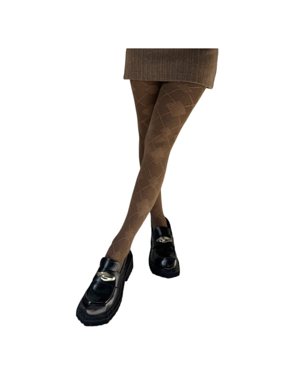 Vintage Argyle Pattern Cotton Tights Women Fall Elegant Solid Color Pantyhose