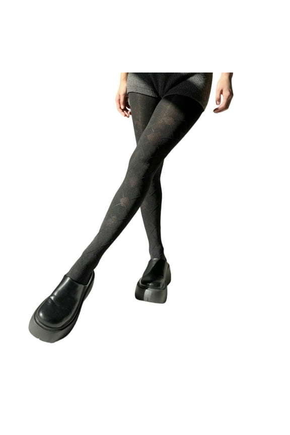 Vintage Argyle Pattern Cotton Tights Women Fall Elegant Solid Color Pantyhose