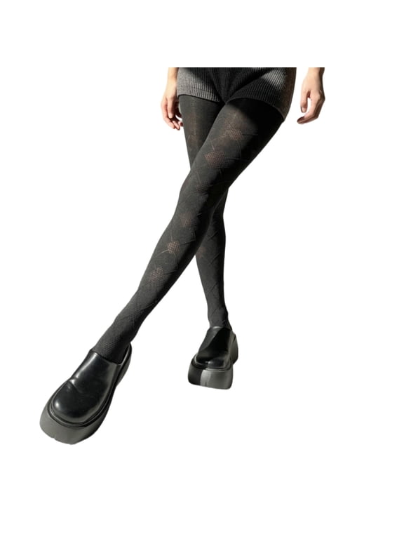Vintage Argyle Pattern Cotton Tights Women Fall Elegant Solid Color Pantyhose