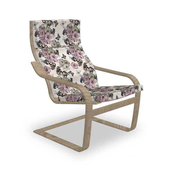 Vintage Armchair Pad and Slipcover, Nostalgic Floral Pattern with Hand Drawn Flowers and Curly Leaves, 1 Piece Soft Cushion Replacement with Removable Cover, Multicolor, by Ambesonne