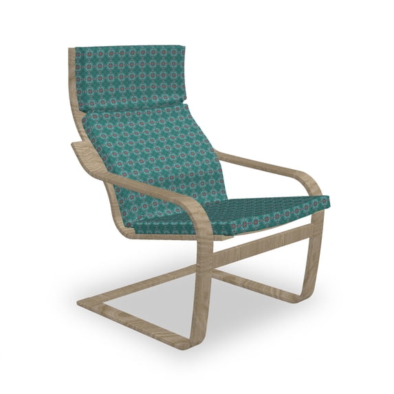 Vintage Armchair Pad and Slipcover, Traditional Vibrant Tile Pattern Abstract Spanish Motifs, 1 Piece Soft Cushion Replacement with Removable Cover, Jade Green Pale Blue Red, by Ambesonne
