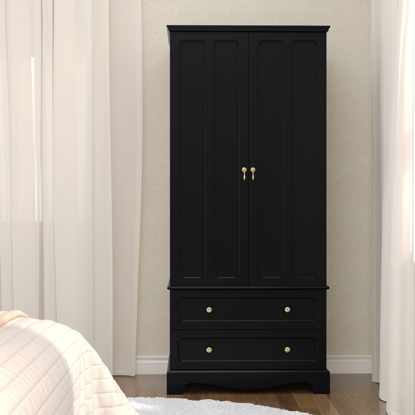 Vintage Armoire Wardrobe with Hanging Space & Storage Drawers, Classic Wooden Closet for Bedroom Organization, Black - Walmart.com Vintage Armoire Wardrobe with Hanging Space & Storage Drawers, Classic Wooden Closet for Bedroom Organization, Black - Walmart.com
