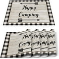 thumbnail image 1 of Vintage Arrow Camping Wood Indoor Placemat Set of 4, Non-Slip Placemats for Kitchen/Dining Table/BBQ/Patio/Parties, 12"x18" Washable Durable Cotton-Linen Table Mats, Farmhouse Plaid Happy Camping, 1 of 3