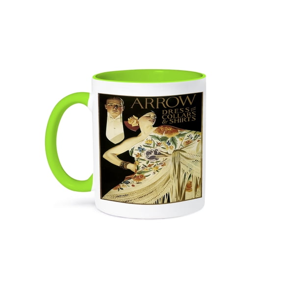 3dRose, Vintage Arrow Dress Collars and Shirts Advertising Poster, 11oz Two-Tone Green Mug