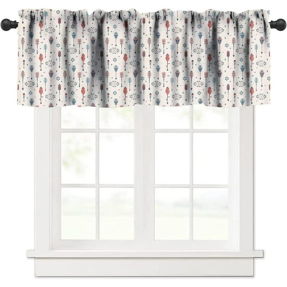 Vintage Arrows Window Valance Colorful Geometric Triangles Arrows Feathers Boho Style Curtain Valance for Kitchen Decor Rod Pocket 54"x18"