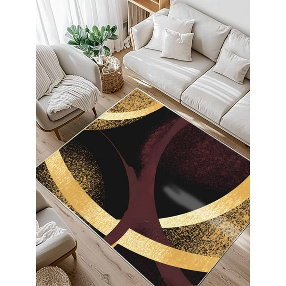 Vintage Art Area Rug for Bedroom 5x7 Ft Abstract Dark Red Gold Shape Graffiti Super Soft fuzzy Throw Rug Non-Slip Fluffy Plush Indoor Floor Carpet for Living Room Nursery Home Decor
