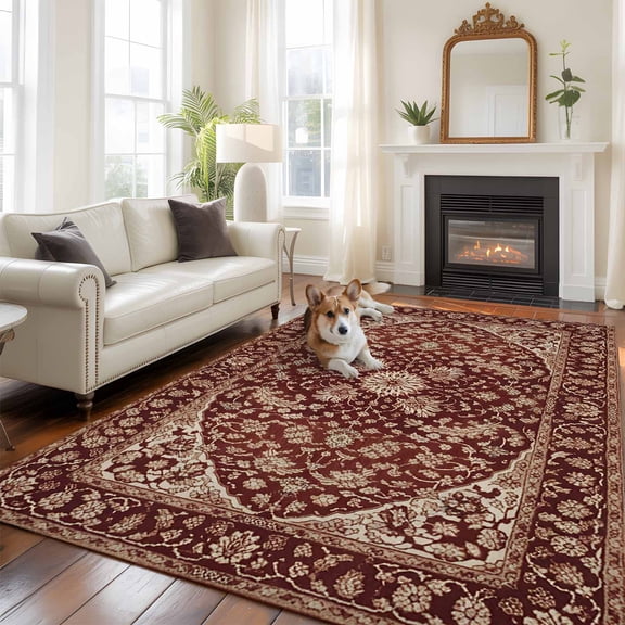 Vintage Art Area Rugs 5x7 ft Brown Tribal Ethnic Theme Country Washable Rug Non Slip Indoor Carpet Absorbent Floor Mat for Living Room Bedroom Dining Room