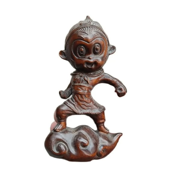 Vintage Art Chinese Wooden Statue Lovely Woodwork Cute Monkey King Carved Gift decorative sculpture home decor