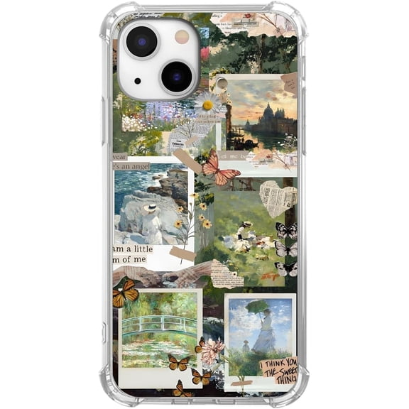 Vintage Art Collage Case for iPhone 15, Impressionism Style & Butterfly Pattern Case for Boys Girls, Trendy Cool Soft TPU Bumper Case for iPhone 15