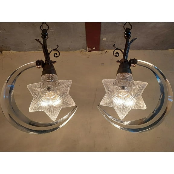 Vintage Art Deco Brass & Glass Skyscraper Wall Sconces – Pair of Elegant Ribbed Glass Wall Light Fixtures