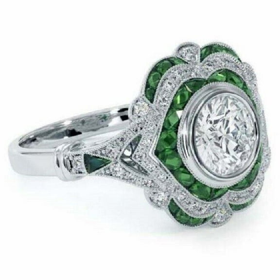 Vintage Art Deco Cocktail Engagement Ring For Women's Gift 1.9 Ct Diamond 14K White Gold Over