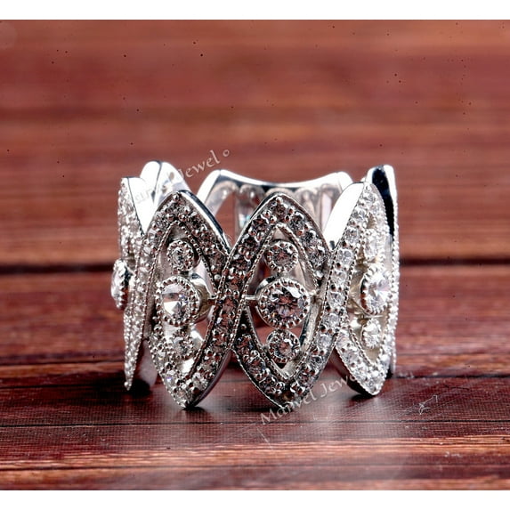 Vintage Art Deco Criss Cross Engagement Ring, Milgrain Shank Diamond Ring, Eternity Diamond Band Ring, 925 Sterling Silver, 2.3 Simulated Diamond, Anniversary Band For Her