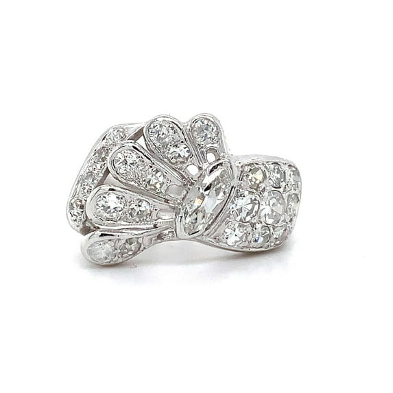 Vintage Art Deco Diamond Ring, Antique Cluster Diamond Engagement Ring, Women's Cocktail Diamond Ring, Luxurious Partywear Ring, 14K White Gold Plated, 2.3 Ct Simulated Diamond