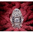 thumbnail image 1 of Vintage Art Deco Elongated Dinner Ring, Antique Three Stone Diamond Engagement Ring, Milgrain Ring, 925 Sterling Silver, 2.5 Ct Simulated Diamond, Mother's Day Gifts, 1 of 5