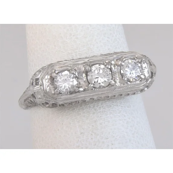 Vintage Art Deco Engagement Ring, 14K White Gold Plated, Bezel Women's Wedding Ring, 1.8 Ct Simulated Diamond, Filigree Promise Anniversary Ring