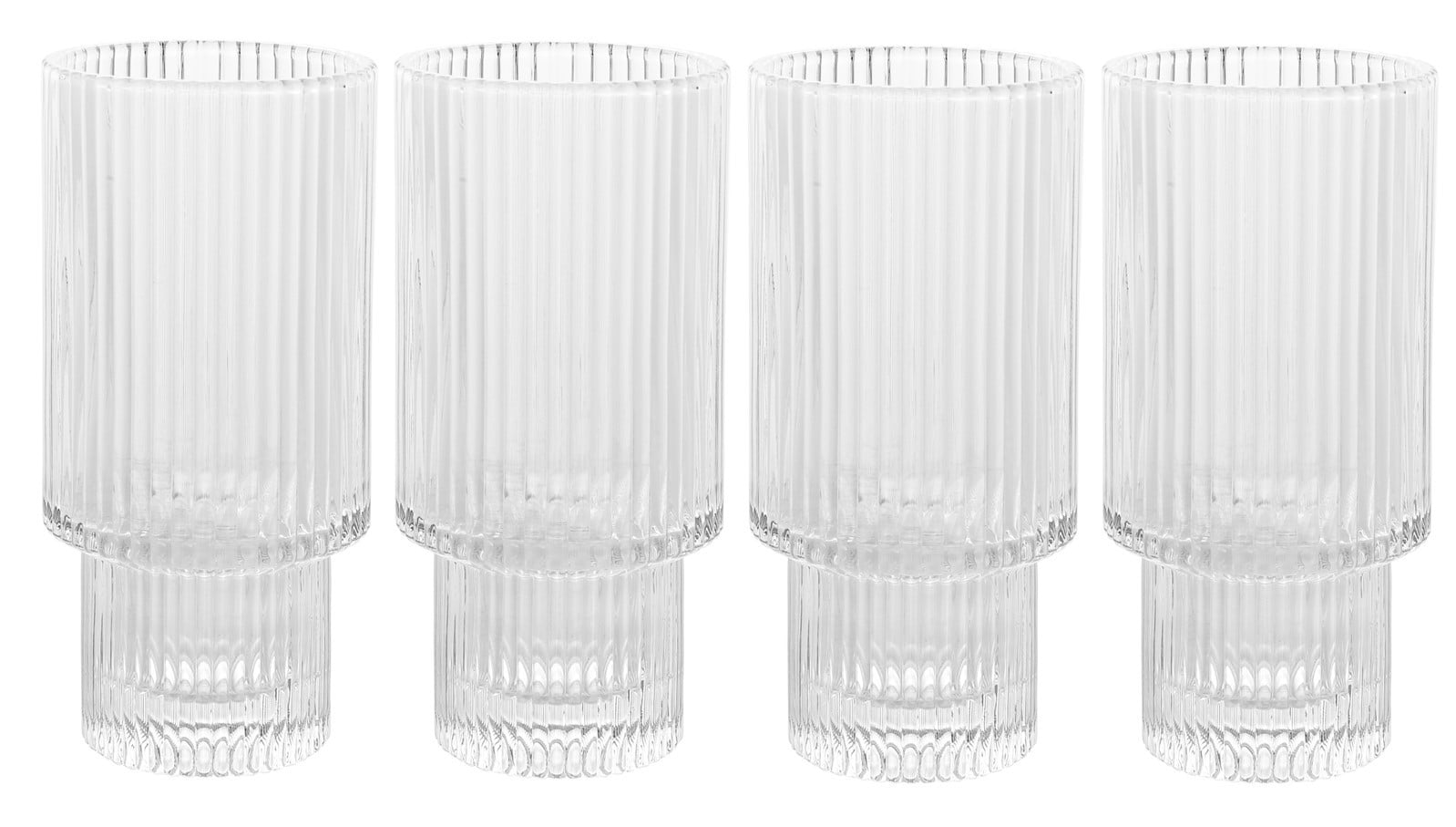 Vintage Art Deco Fluted Drinking Glasses - 9 oz Modern Kitchen Glassware Set  Old Fashion Tumbler Cups for Weddings, Cocktails, Bar Ribbed Lowball Glass  Cup for Water, Gin, Whiskey- Set of 4