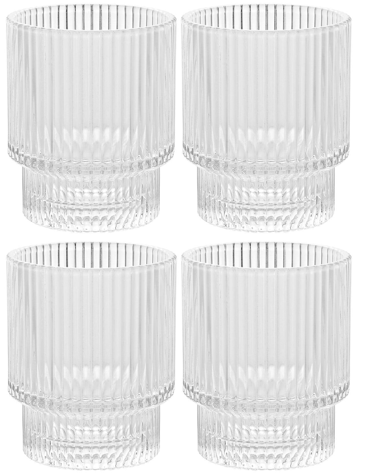 Vintage Art Deco Fluted Drinking Glasses - 9 oz Modern Kitchen Glassware  Set Old Fashion Tumbler Cups for Weddings, Cocktails, Bar Ribbed Lowball  Glass Cup for Water, Gin, Whiskey- Set of 4