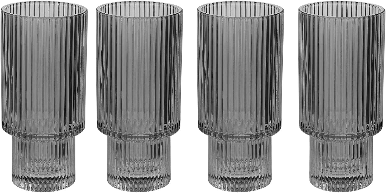 Greenline Goods Ribbed Ripple Art Deco Glassware Mugs Set of 2-12 oz Origami Style Glass Cups - Aesthetic Drinking Glasses - Retro Unique Fluted