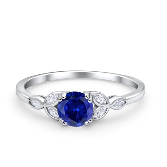 Vintage Art Deco Ring Round Blue Sapphire CZ 925 Sterling Silver Size 10