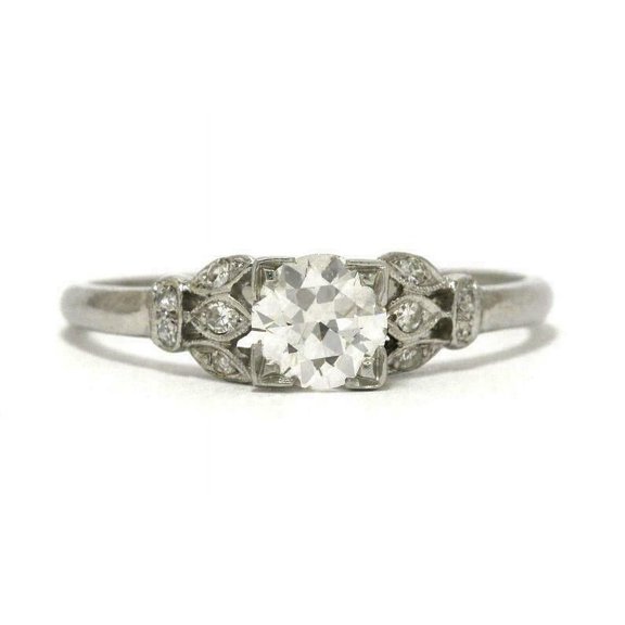 Vintage Art Deco Solitaire Diamond Engagement Ring, Cluster Diamond Wedding Ring, Old European Cut Diamond Ring, 925 Sterling Silver, 1.7 Ct Simulated Diamond