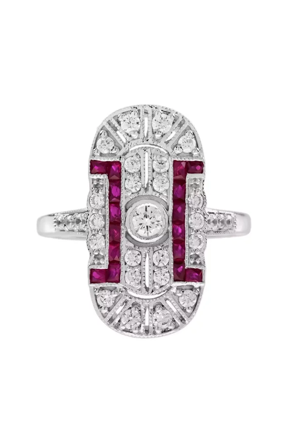 Vintage Art Deco Style Diamond Ring, Pink Ruby Ring, Elongated Dinner Diamond Ring, Bezel Set Diamond Ring, Edwardian Party Wear Ring, 2.1 Ct Simulated Diamond, 925 Sterling Silver