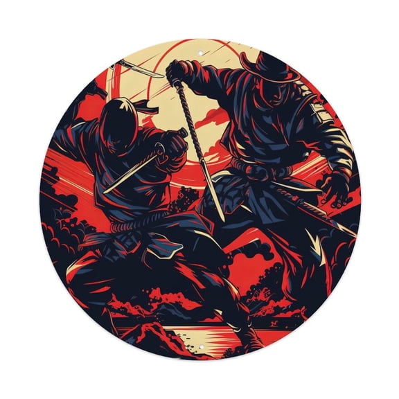 Vintage Art Japanese Ninja Vintage Metal Tin Sign Plaque Wall Decor for Cafe, Club, Garden Round Metal Poster 8x8Inch