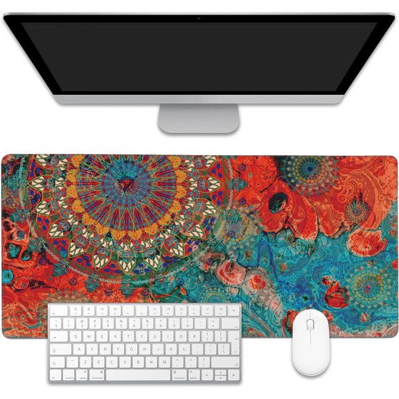 Vintage Art Mandala Large Gaming Mouse Pad,Waterproof Desk Mat for Desktop,Non-Slip Rubber Base Mousepad with Stitched Edges for Laptop Office and Home 35.4X15.7 Inch