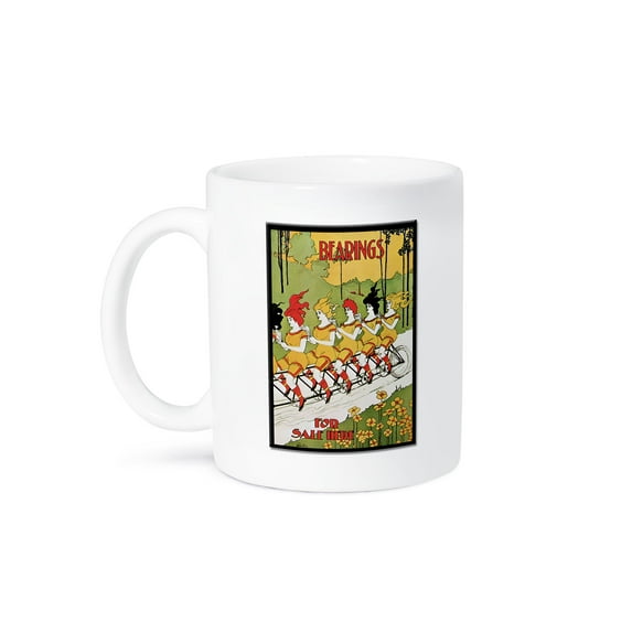 3dRose, Vintage Art Nouveau Bearings for Sale Here Women on Tandem Bike Poster, 11oz Mug