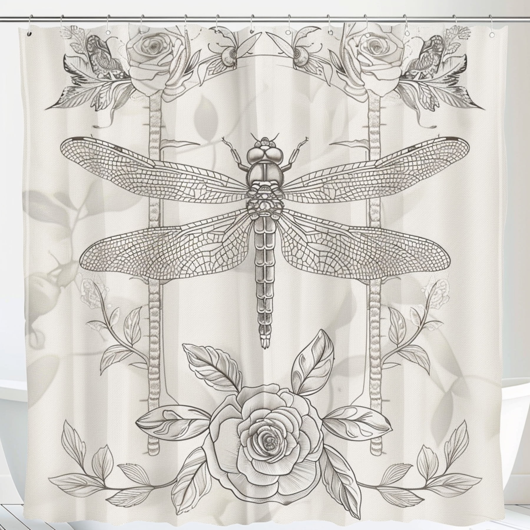 Vintage Art Nouveau Dragonfly Lace Rose Bathroom Curtain Design