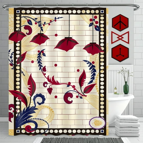 Vintage Art Nouveau Floral Shower Curtain - Burgundy& Cream Design