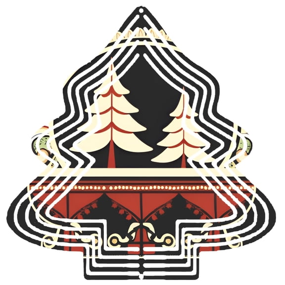 Vintage Art Nouveau Metal Hanging Christmas Tree Wind Decorations - Intricate White Outline with Red Trunks & Cream Branches for Garden