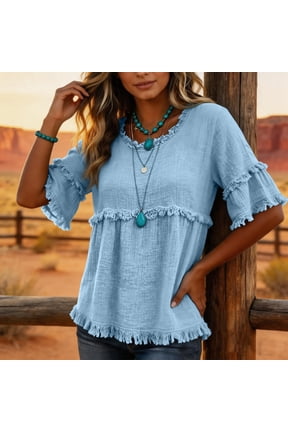 Vintage Art Patchwork Cotton and Linen Shirt, Summer Casual Short Sleeve V Neck T Shirts for Women